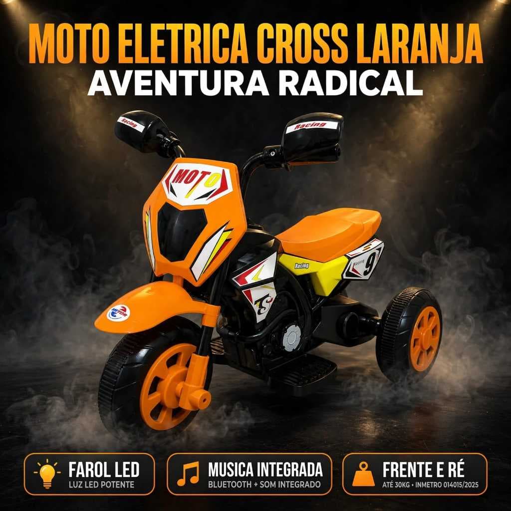 Moto Elétrica Infantil Cross 6V com Luz LED Música Frente e Ré Bateria Recarregável Motinha de Trilha