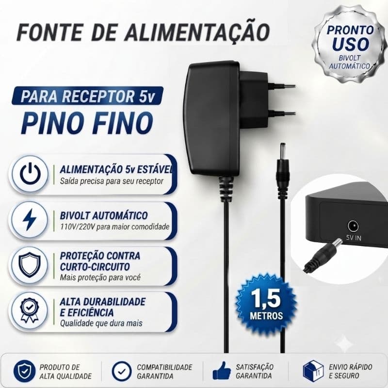Fonte 5v p/ Box Android  Pino fino (Agulha)