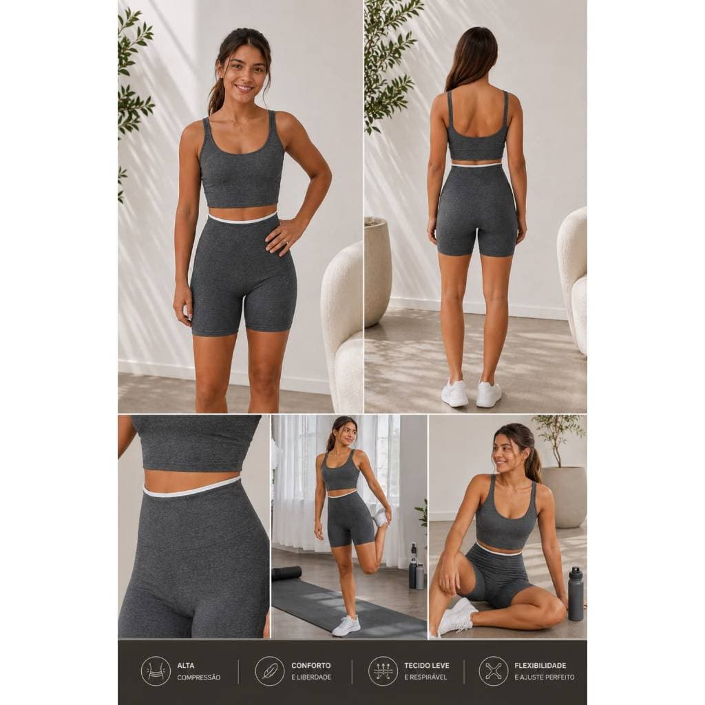 Top Fitness - Bermuda Fitness - Conjunto Feminino Academia - Cintura Alta - ENVIO EM 24HRS