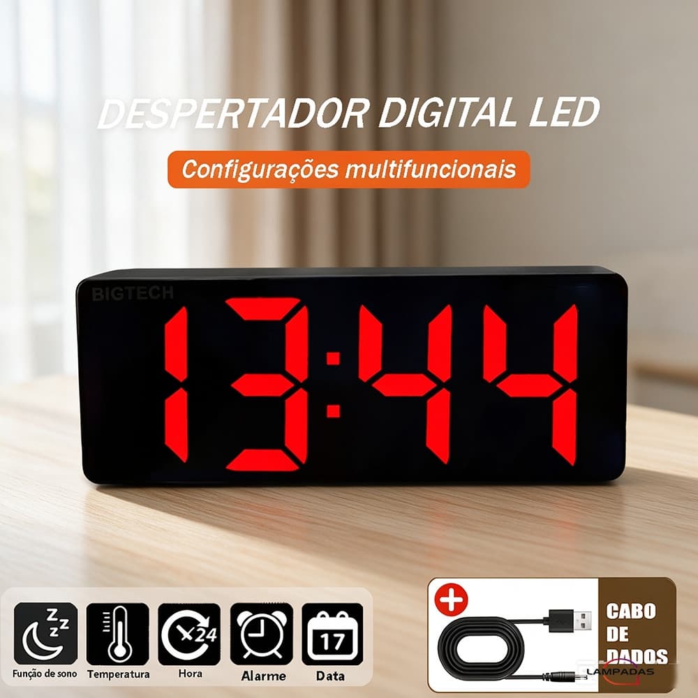 Relógio Despertador Digitalde Mesa Com LED Alarme Inteligente Corativo Para Cabeceira Multifuncional Moderno AAA USB