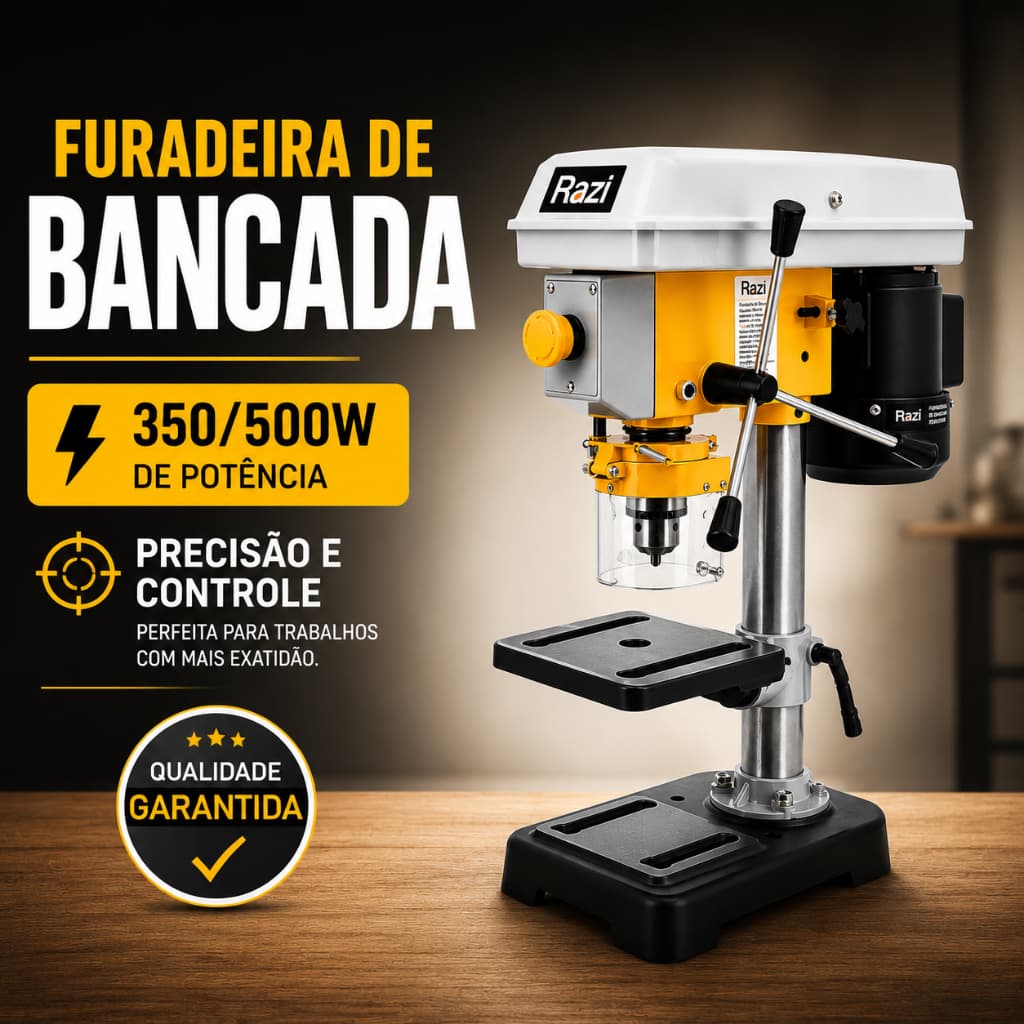 Furadeira de Bancada Monofásico Razi Furadeira de Bancada Mandril Elétrica 500/350W Inclinavel