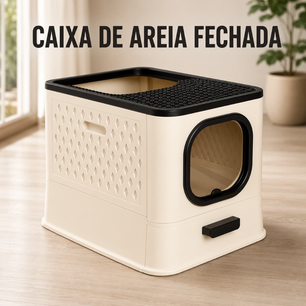 Caixa de Areia Fechada para Gatos Sandbox Premium Jelplast Grande com Bandeja e Grelha