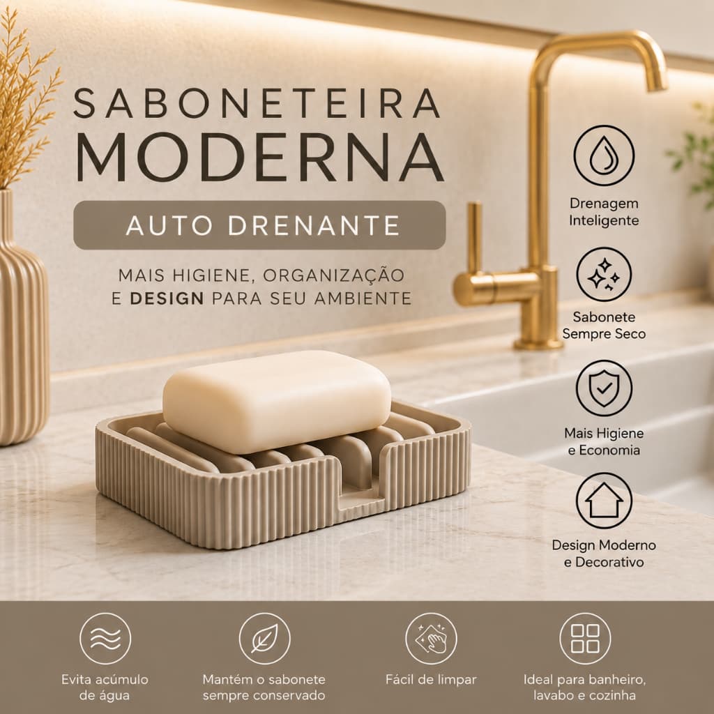 Saboneteira Drenante Moderna para Banheiro e Cozinha Porta Sabonete Decorativo Minimalista