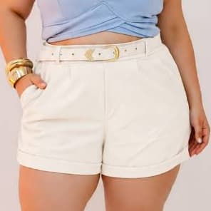 Short Plus Size Feminino Alfaiataria Scuba com Cinto Cintura Alta G1 G2 G3 Elegante Short Tamanho grande plus size