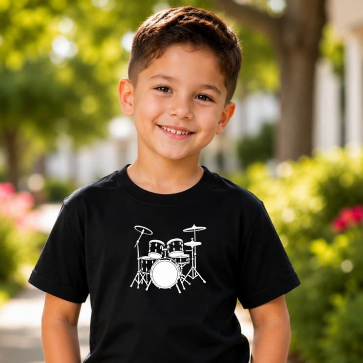 Camiseta Infantil Bateria Instrumento Musical Baterista 100% Algodão Premium