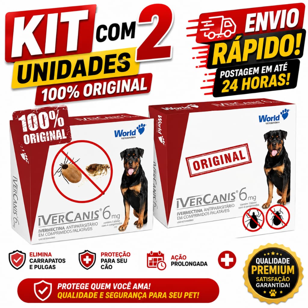 Kit C/2 Caixas de Remédio Carrapato Pulgas Para Ivercanis 6mg Cachorro Que Dura 6 Meses 4 comprimidos - envio imediato