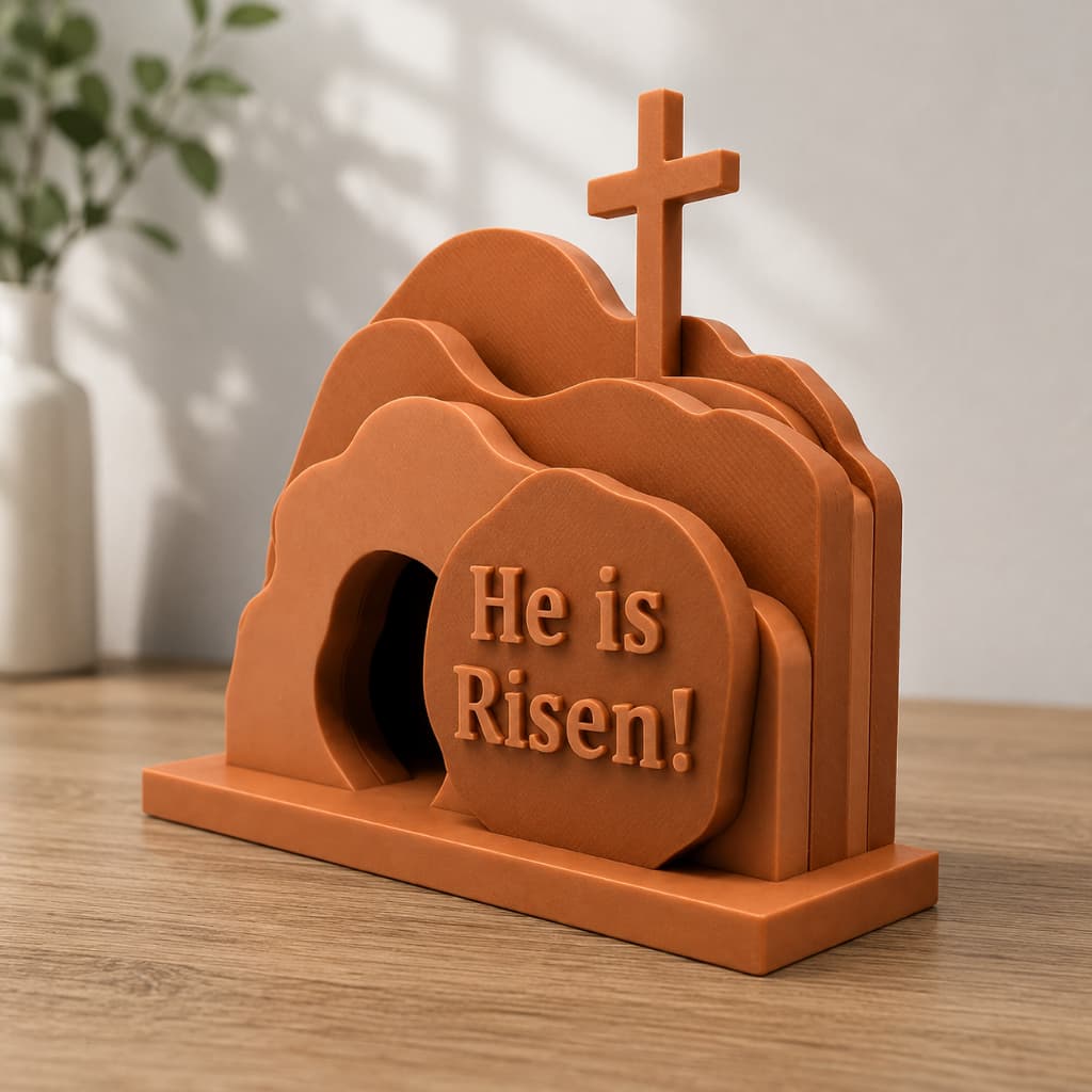 Cenário Cristão Decorativo – Túmulo Vazio "He Is Risen"