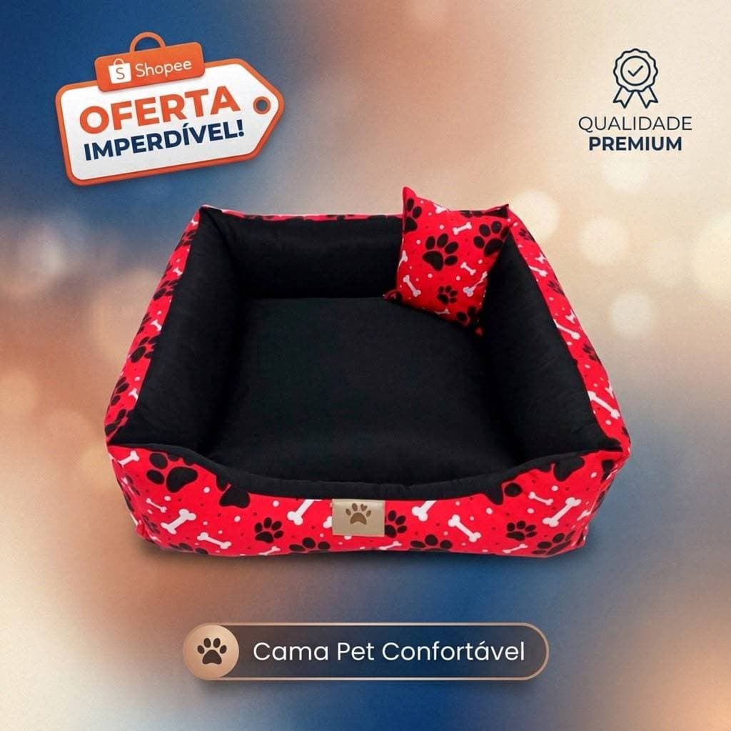Caminha Pet 2 Peças com Almofada Removível P e M Fundo Impermeável para Cachorro e Gato