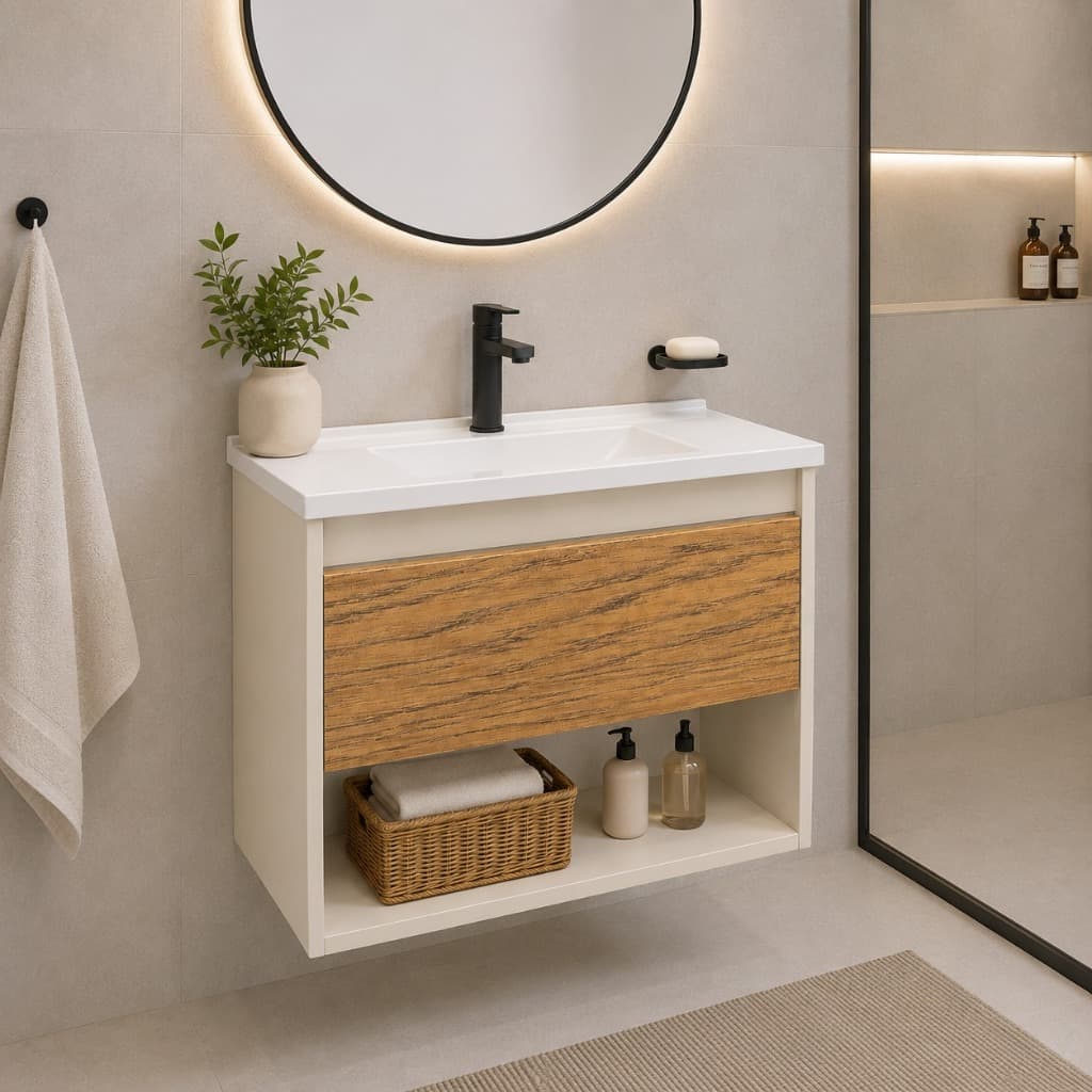 Gabinete para Banheiro Sofia com Cuba 60 cm Porta Basculante Nicho Moderno Varias Cores