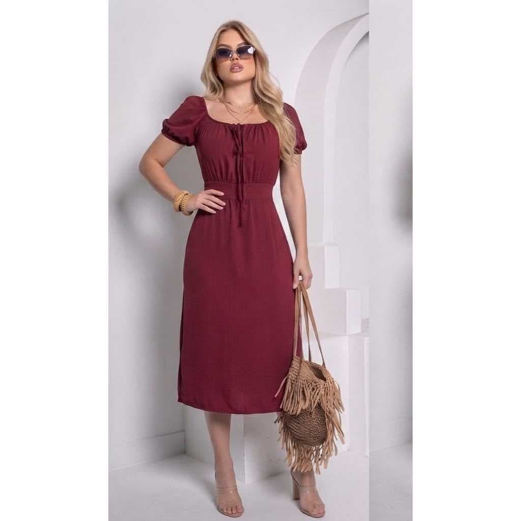 Vestido Midi Com Fenda Feminino Estilo Blogueira
