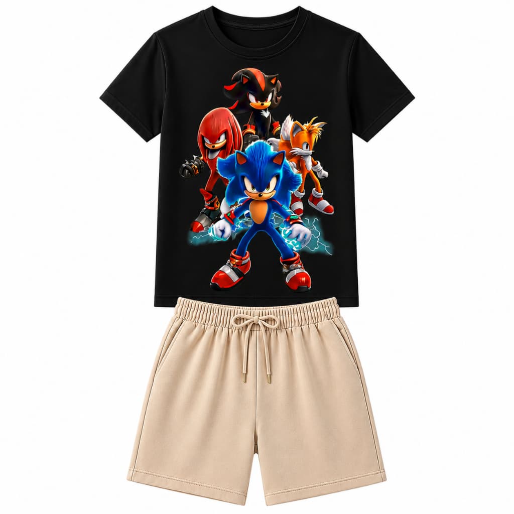Kit Infantil Sonic Camiseta + Bermuda Menino Kit Verão Roupa Infantil Personagem Confortável