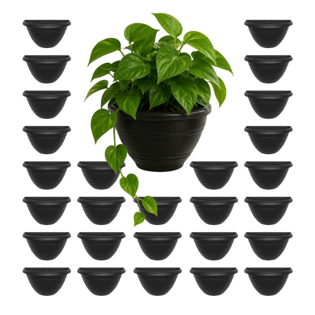 Kit 40 Vasos de Parede Preto 1 Litro Meia Lua de Plástico Flores Plantas Jardim Vertical Decoração