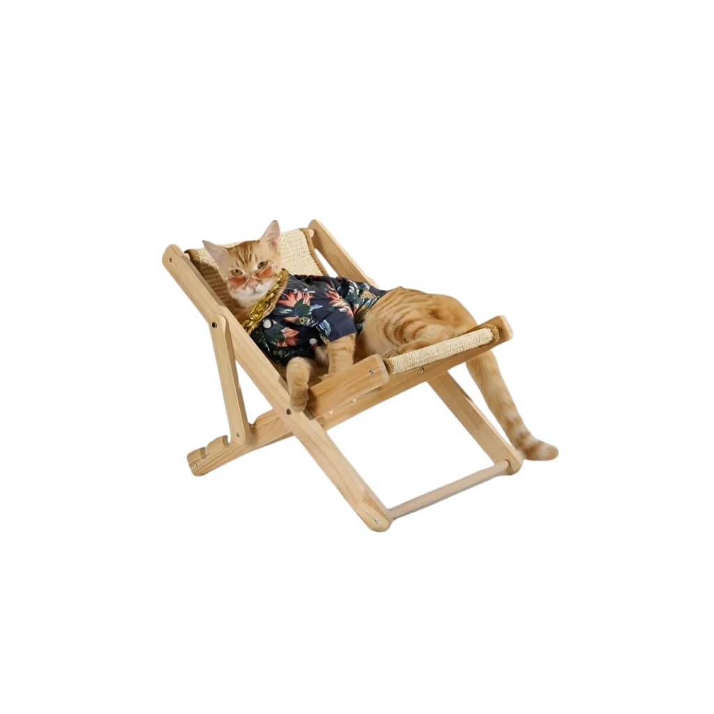 Cadeira para Gato com Arranhador de Juta em Madeira Regulável 4 Alturas