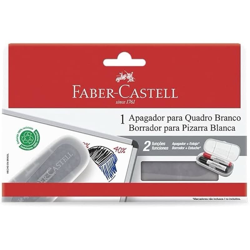 Apagador Faber-Castell 2 em 1 – Apagador para Quadro Branco com Estojo Porta-Marcador