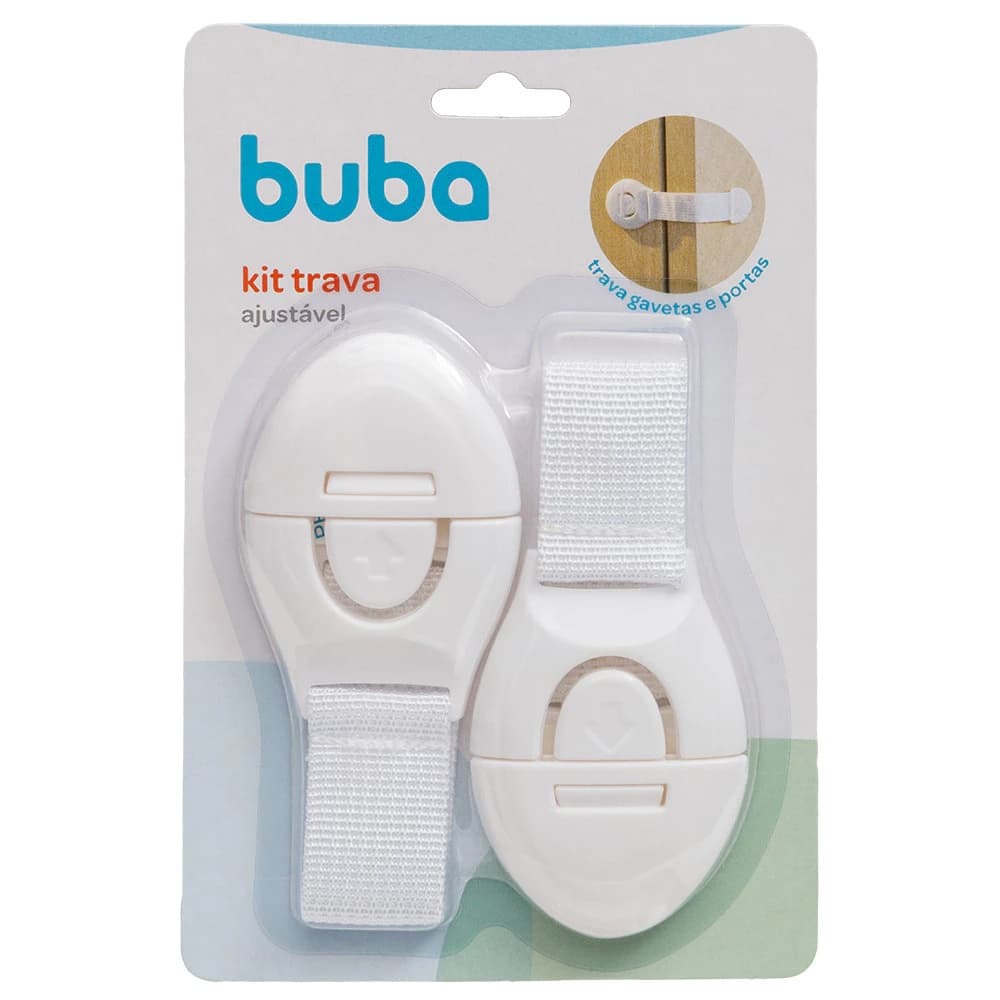 Kit 2 Travas Segurança Infantil Buba Ajustável Para Portas Gavetas Armários Adesiva Modelo 14986 Original