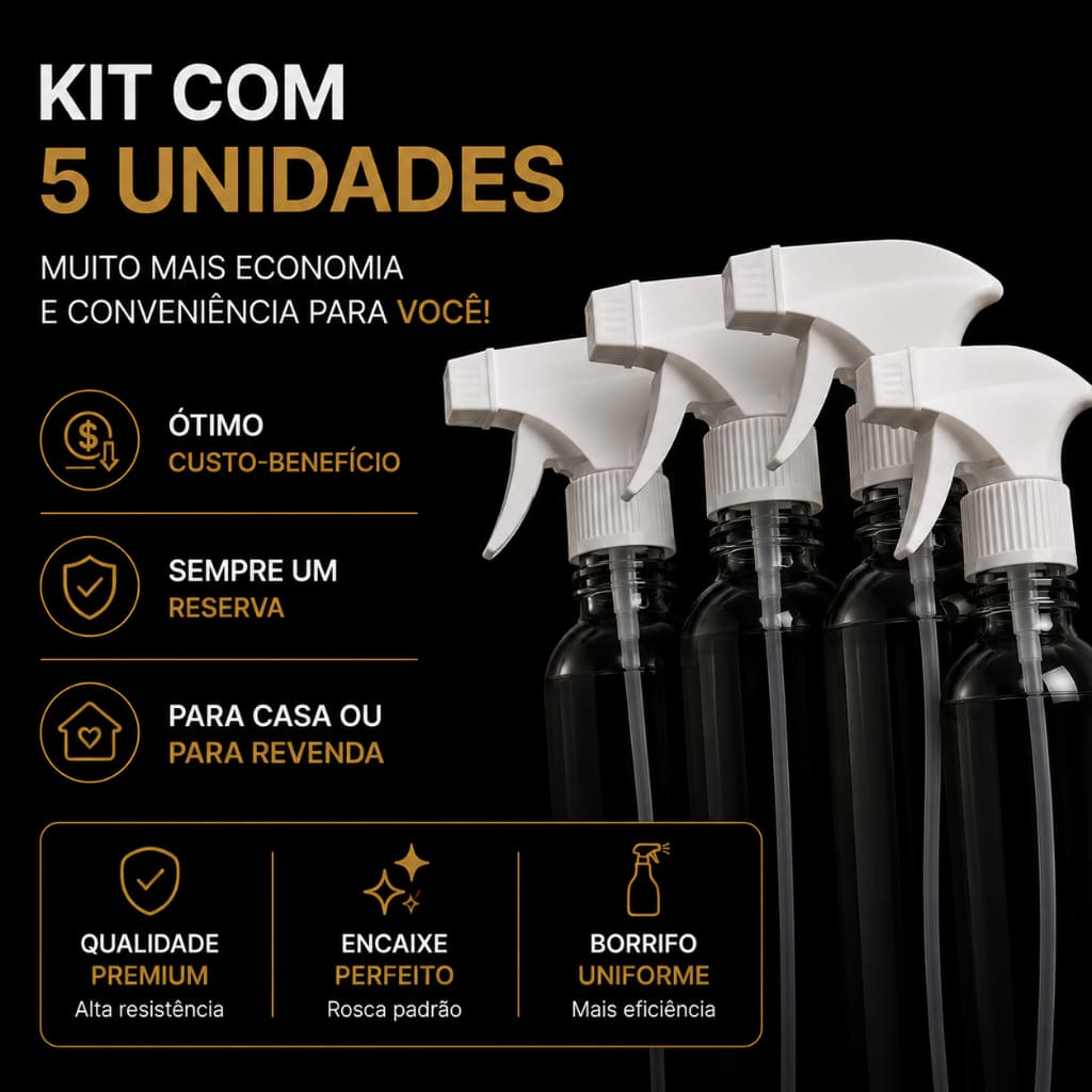 Kit 5 Gatilho Borrifador Valvula Spray Multiuso Adaptável Garrafa Pet Limpeza Jardim Aromatizador