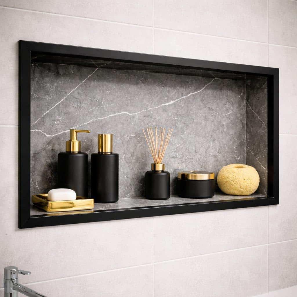 Nicho Prateleira de Porcelanato para Banheiro 60x30 cm – De Embutir na Parede | Porta Shampoo - ENVIO IMEDIATO
