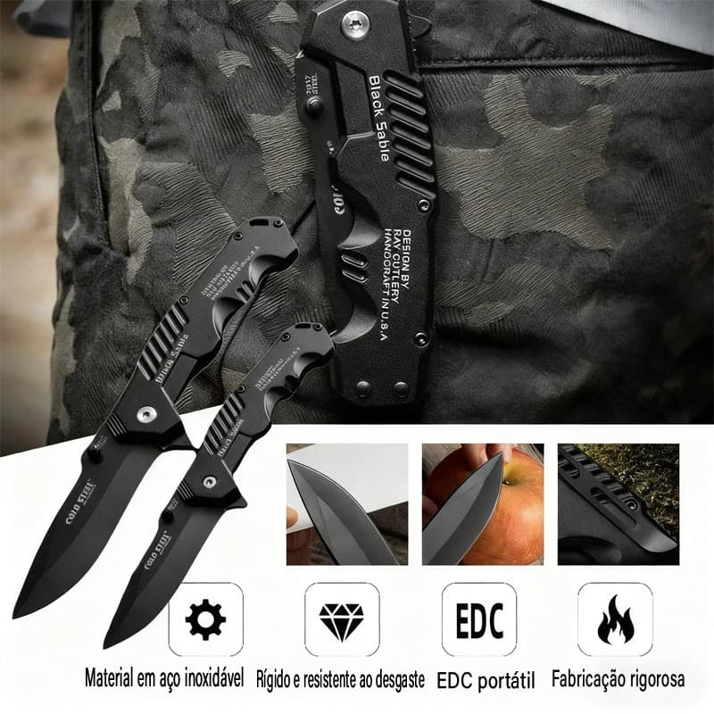 Canivete Automatico Saque Rapido Com Travar Clipe Aço Inox 7Cr17mov Preto Pesca Camping Trilha Sobrevivência