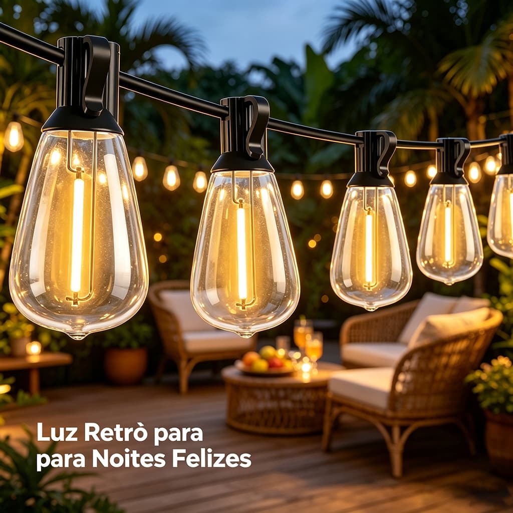 Varal De Luzes Festão 15m 25 Lâmpadas Inclusas Decorar-Economia de Energia e Instalação Fácil