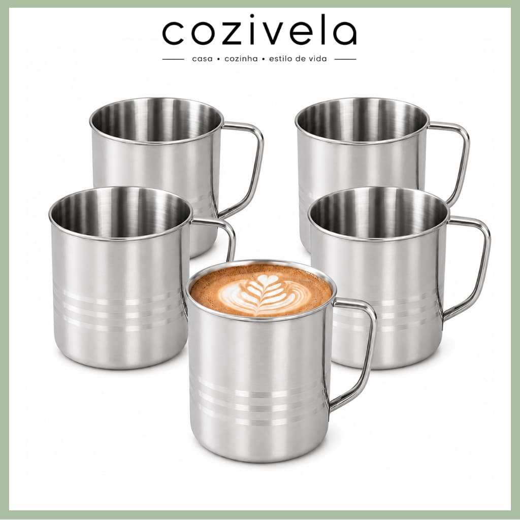 Caneca 100% Inox Capacidade Café Chá Viagem Camping Sem Odor com Alça Resistente