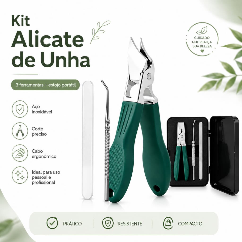 Kit Pedicure Profissional Alicate de Unha com Limpador Lixa e Caixa