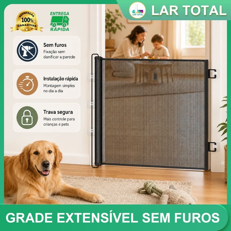 Portão retrátil preto ajustável, barreira de segurança para animais domésticos