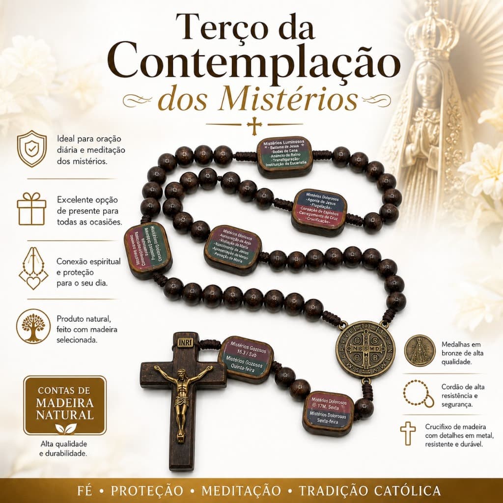 Terços de São Bento Contemplação Com Mistérios Madeira Católico