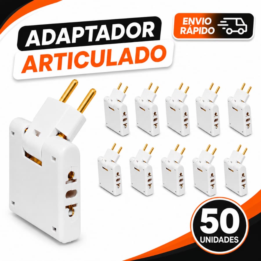 Kit 50 Adaptador Elétrico Articulado Tomada Dobrável Resistente Bivolt 10 A