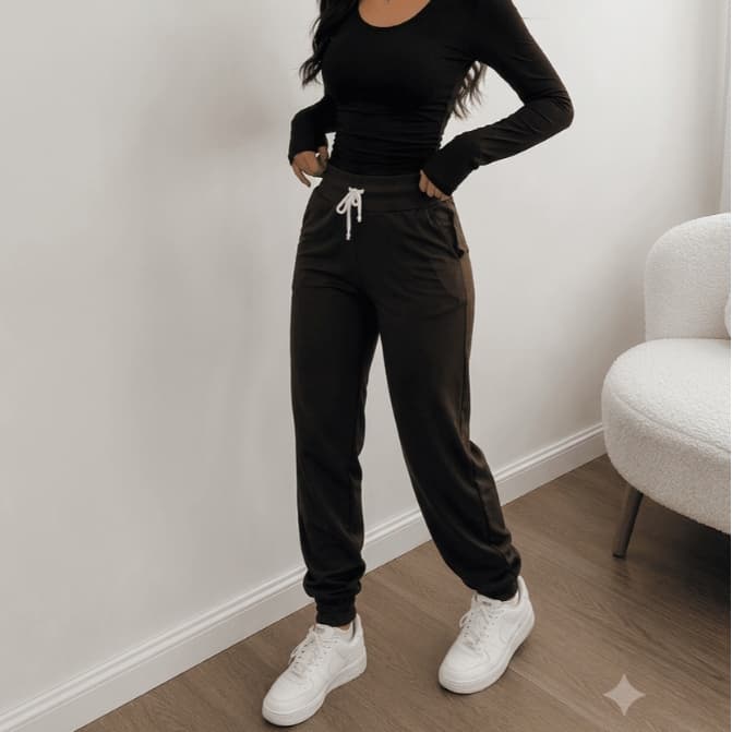 Calça Jogger Feminina Cintura Alta com Bolsos Com Elástico Casual Confortável Calça Cargo Estilosa
