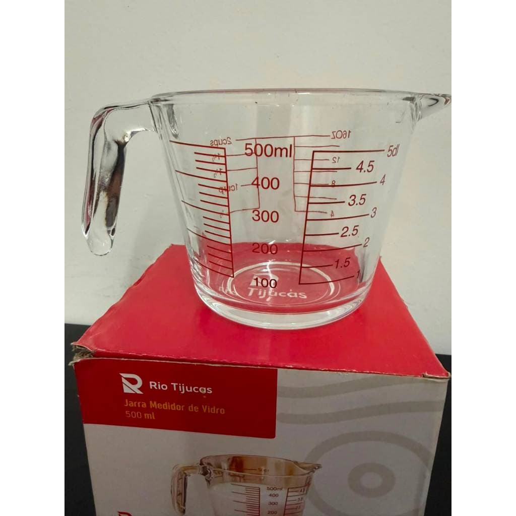 Jarra Medidora 500ML Vidro Temperado Alça Resistente | Copo Receitas Medidor