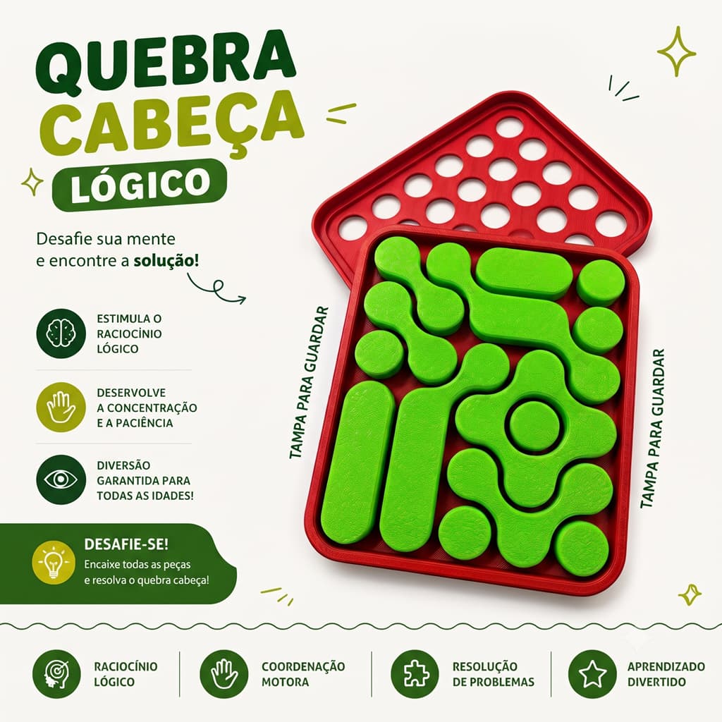 Quebra-Cabeça Lógico Educativo Puzzle Geométrico – Brinquedo para Desenvolver o Raciocínio e a Concentração
