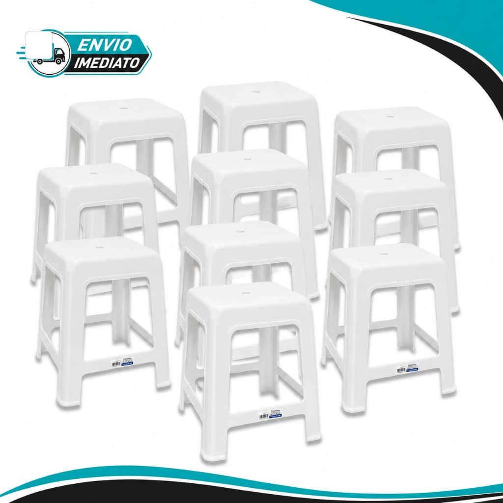 Kit 5 a 10 Banqueta de Plástico Branca 120Kg Injeplastec resistente duravel