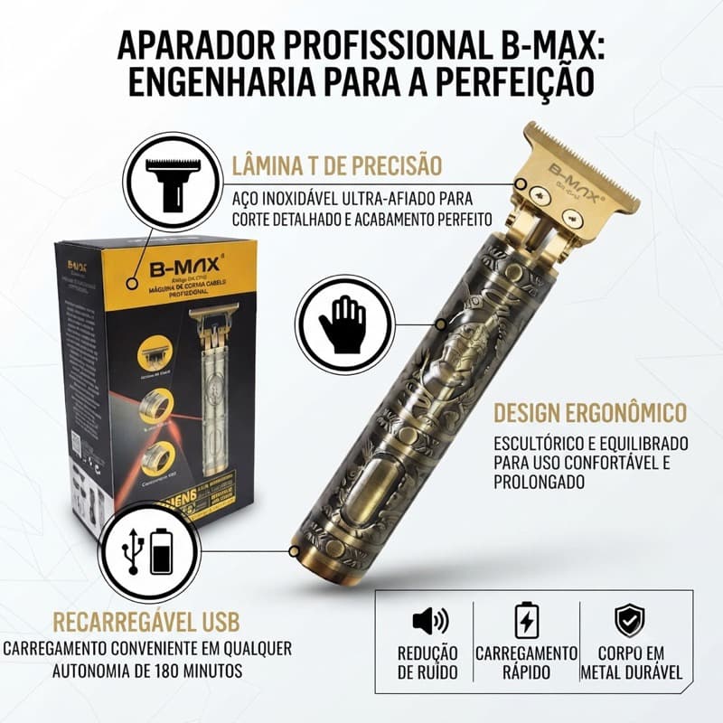 MÁQUINA DE CORTAR CABELO RECARREGÁVEL PROFiSSIONAL AJUSTE ALTURABMAXBMC042
