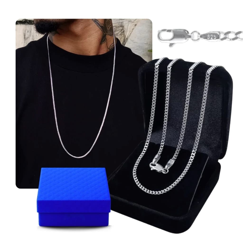 Corrente Prata 925 Grumet Legítima Italiana 2mm Masculina Cordão Fina Escama de Peixe Caixinha
