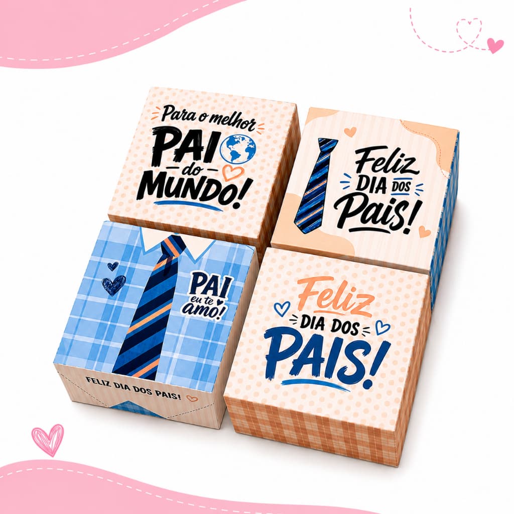 Kit 10/20/30 Caixinhas Dia dos Pais - 4 Doces ou sabonete, bombom, Lembrancinha