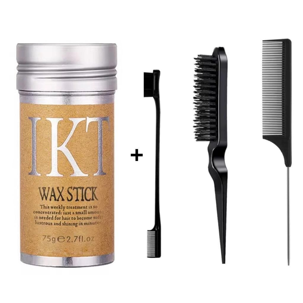 Pomada Cera Ikt Modeladora De Penteado Bastão 75g Wax Stick Anti Frizz + kit 3 Escovas
