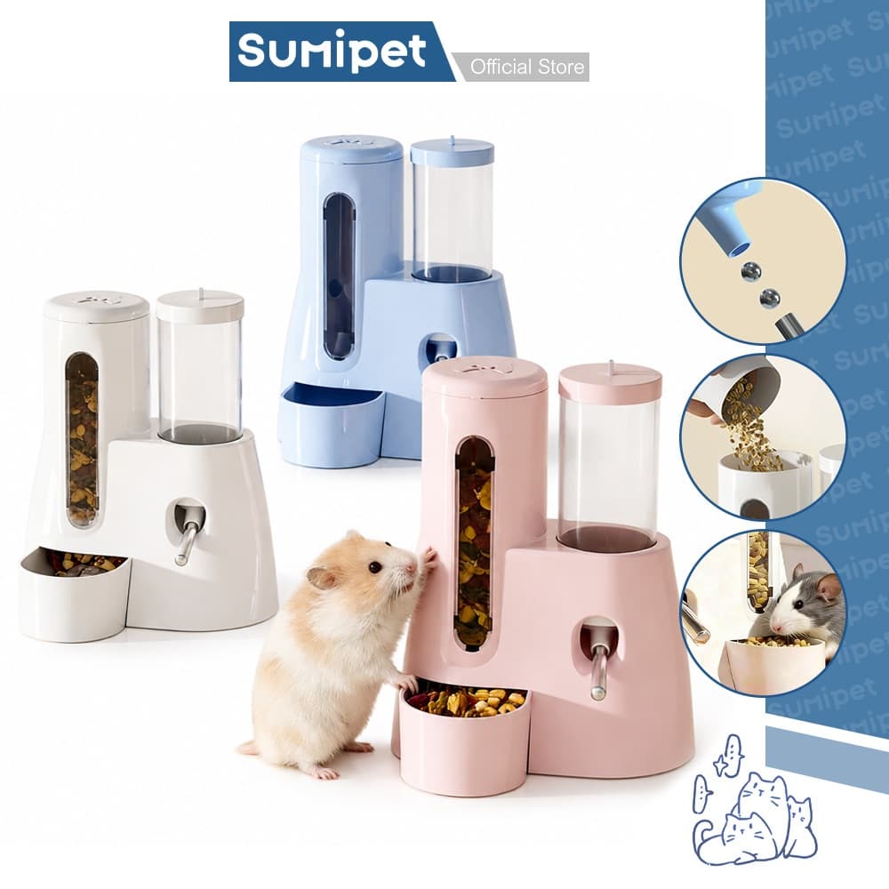 Comedouro e Bebedouro Automático 2 em 1 para Hamster e Pequenos Roedores com Bico Inox