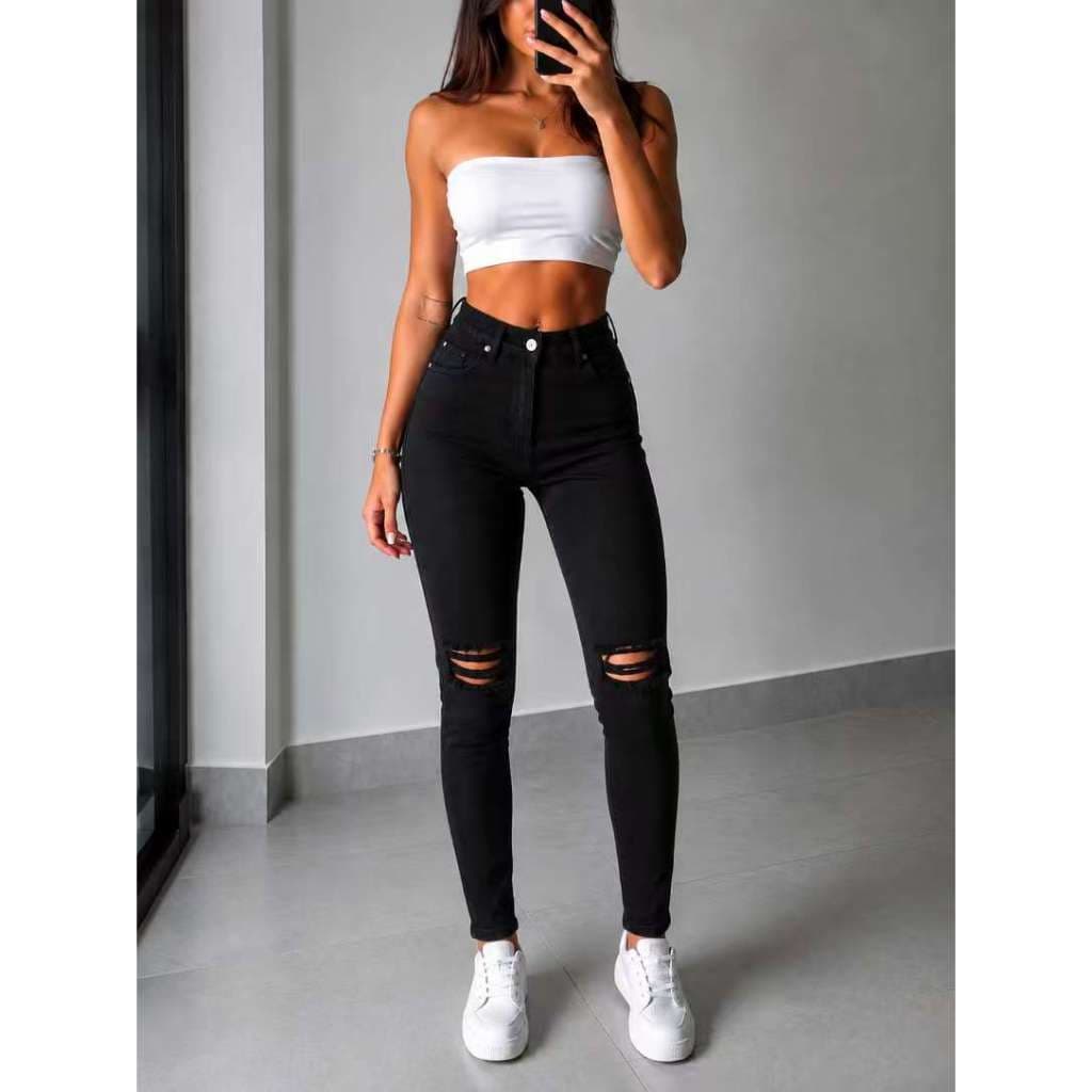 Calça Jeans  Feminina Wide Leg Premium Cintura Alta Lavagem Estonada Casual Fashion