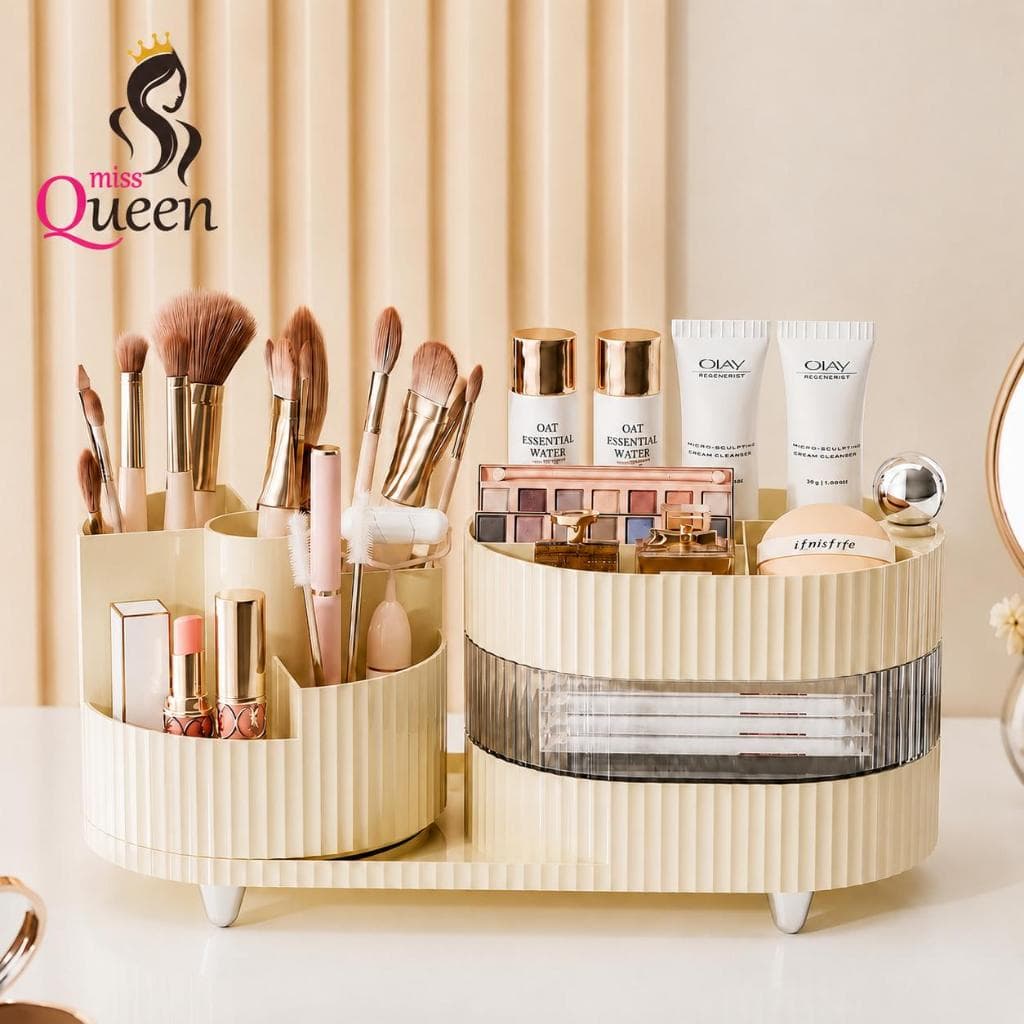 Miss Queen Organizador de Maquiagem Giratório 3 Camadas com Gaveta Grande para Cosméticos e Pincéis
