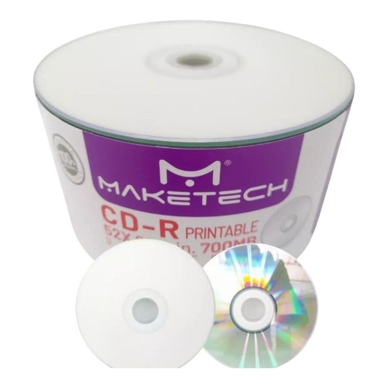 50 CD-R PRINTABLE MAKETECH 700 MB 80 MINUTOS 52X (MANDE IN VIETNÃ)