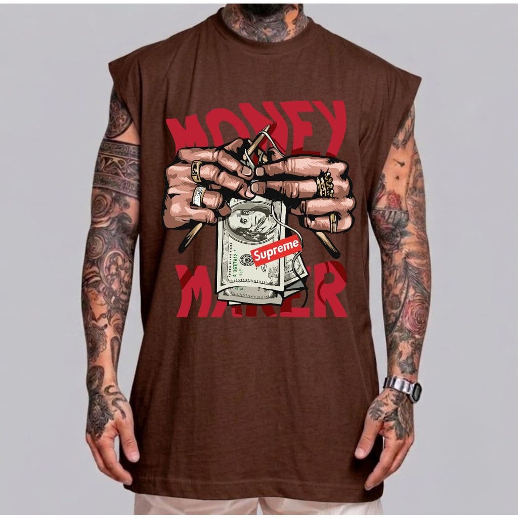 Regata Oversized Masculina Streetwear 100% Algodão 30.1 Money Maker Gola Redonda Regata Machão Envio Imediato