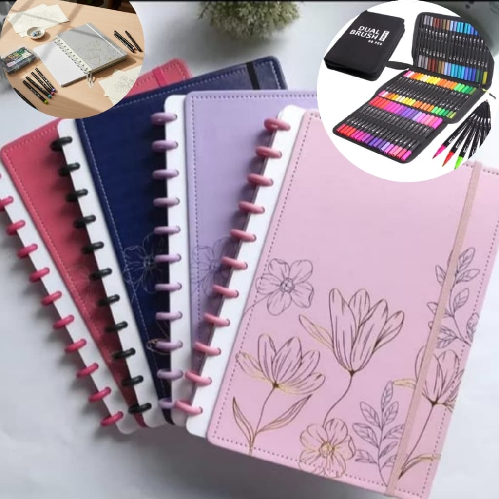 Kit Caderno Inteligente + Canetas Dual Brush 60 Cores - Volta às Aulas
