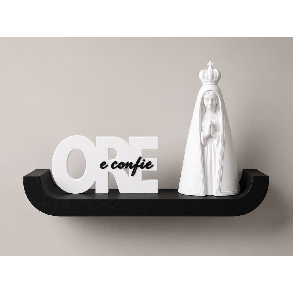 Kit Cantinho da Fé Prateleira Nossa Senhora Ore Confie Decoração Parede Quarto Sala Presente Católico