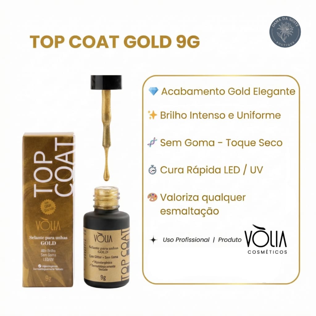 Volia Finalizador Top Coat 9g Gold Sem TPO HEMA Nova Formula Original Imediato