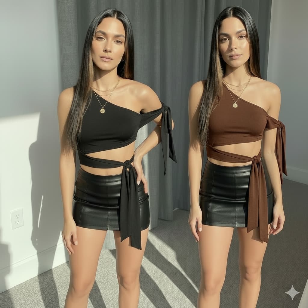 KIt 2 ou 1 Blusinha Cropped Amarração Cruzada Suplex Moda Gringa Premium Slim Festa Balada Look Perfeito