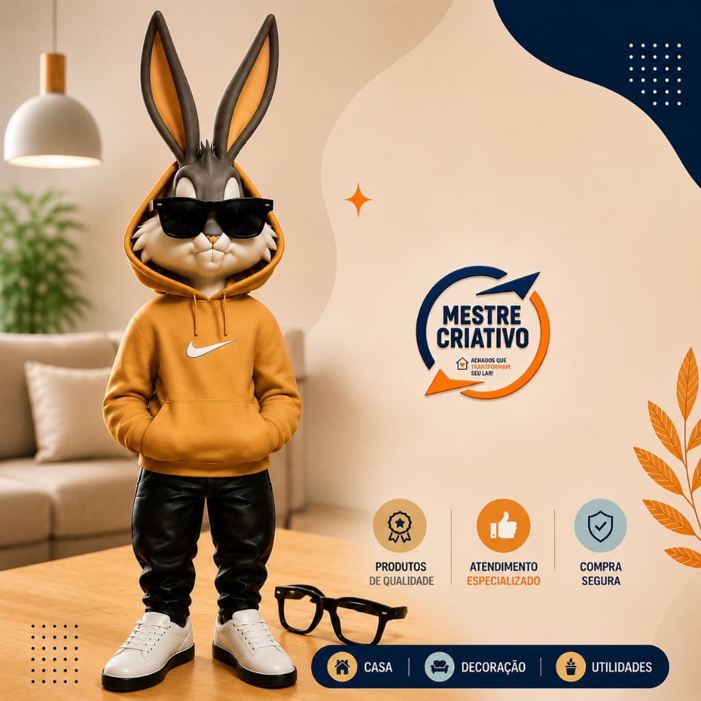 Pernalonga Boneco Decorativo Colecionável - 36cm -Turma Looney Tunes - Bugs Bunny - Action Figure 3D