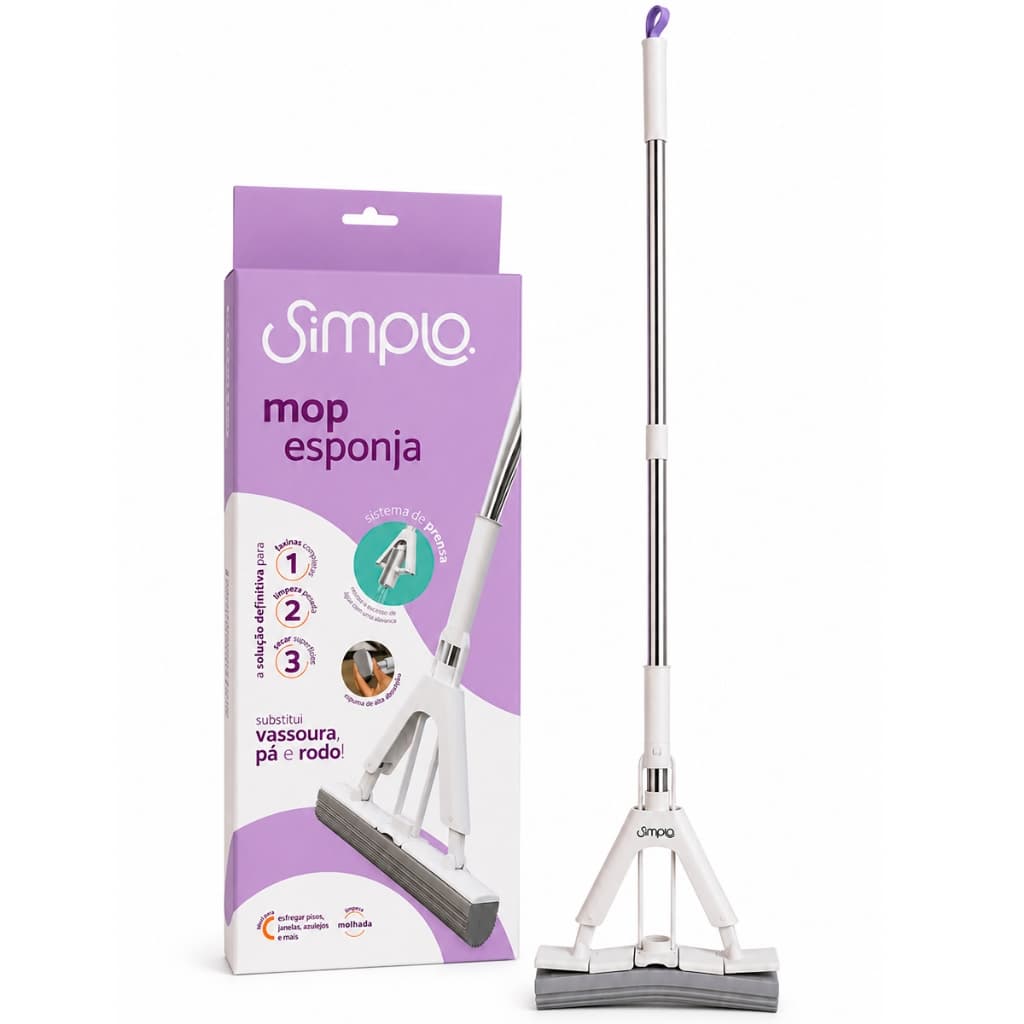 Mop Esponja PVA Limpeza Geral Rodo Absorvente Cabo Inox Lava Seca Piso Vidro Azulejo Esfregão Vassoura Rodo Mágico