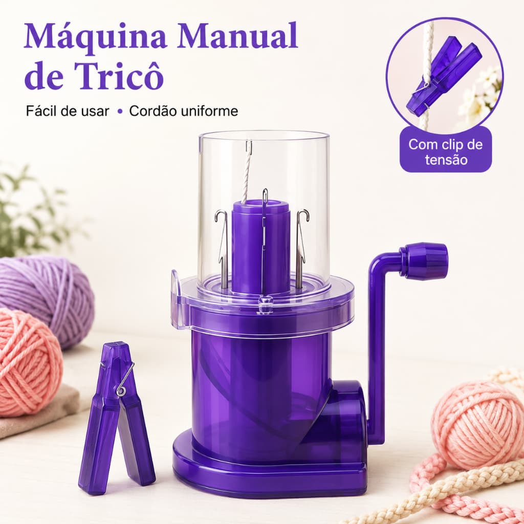 Máquina Tricô Manual Eficiente, Tear de Fio com Manivela Suave, Kit Completo de Tricotagem para Artesanato em Casa