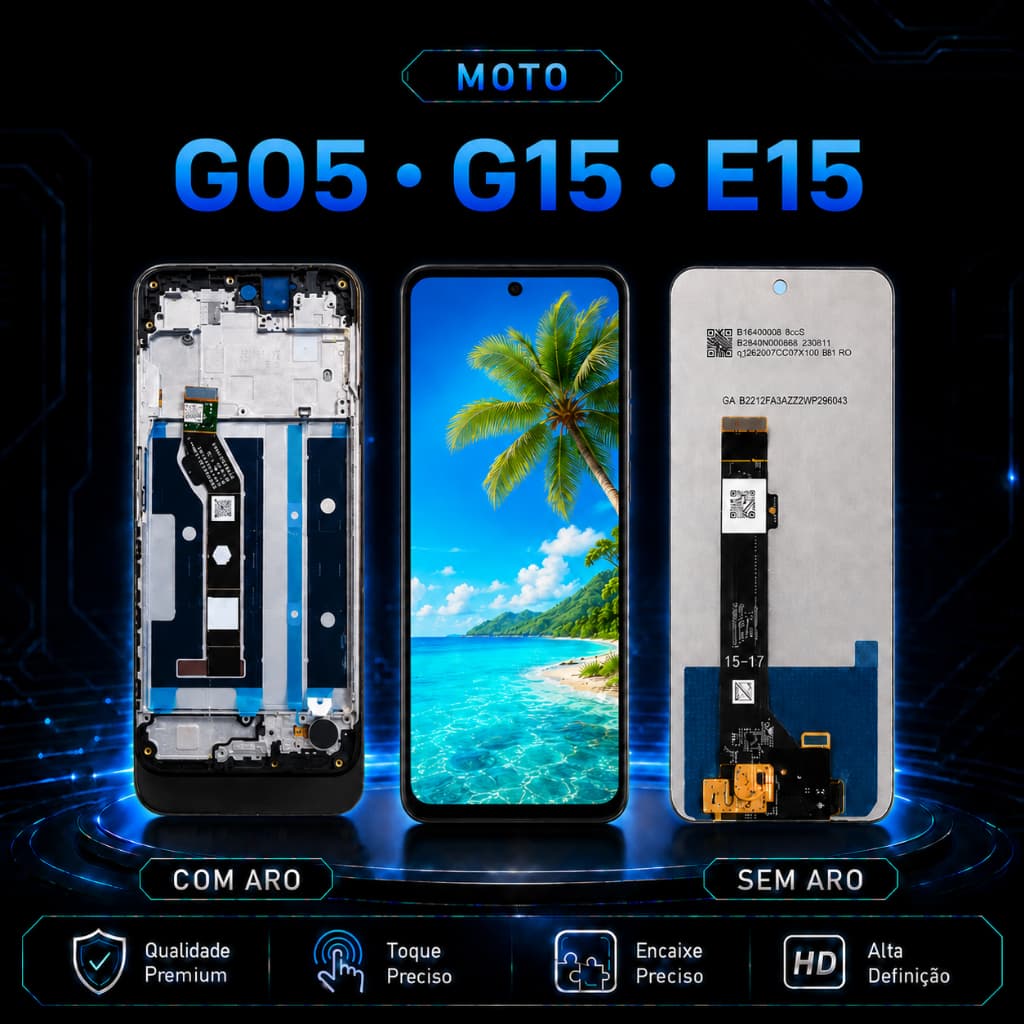 Tela LCD Touch para Moto G05 G15 E15, Com ou Sem Aro, Testada, Alta Definição e Toque Preciso