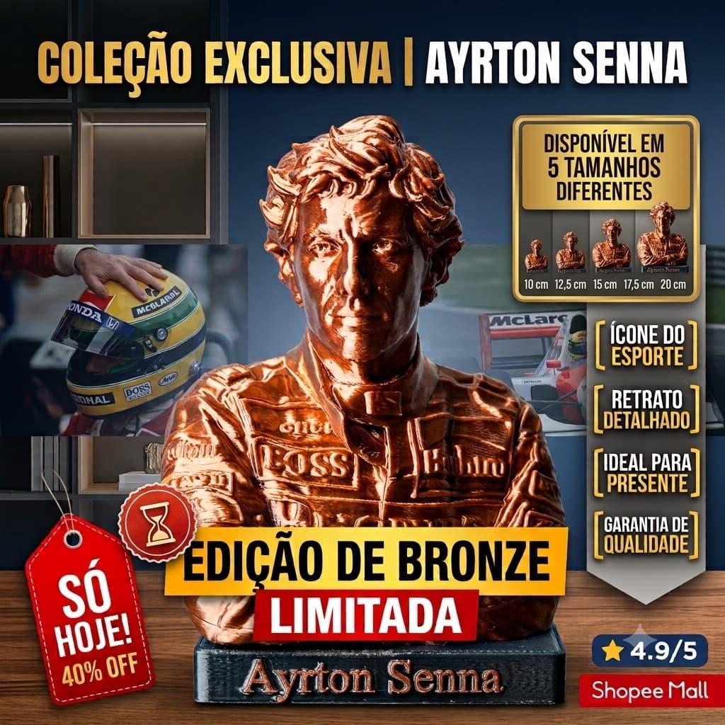Busto Ayrton Senna Decorativo Colecionável Estátua Premium Presente para Fãs de Fórmula 1